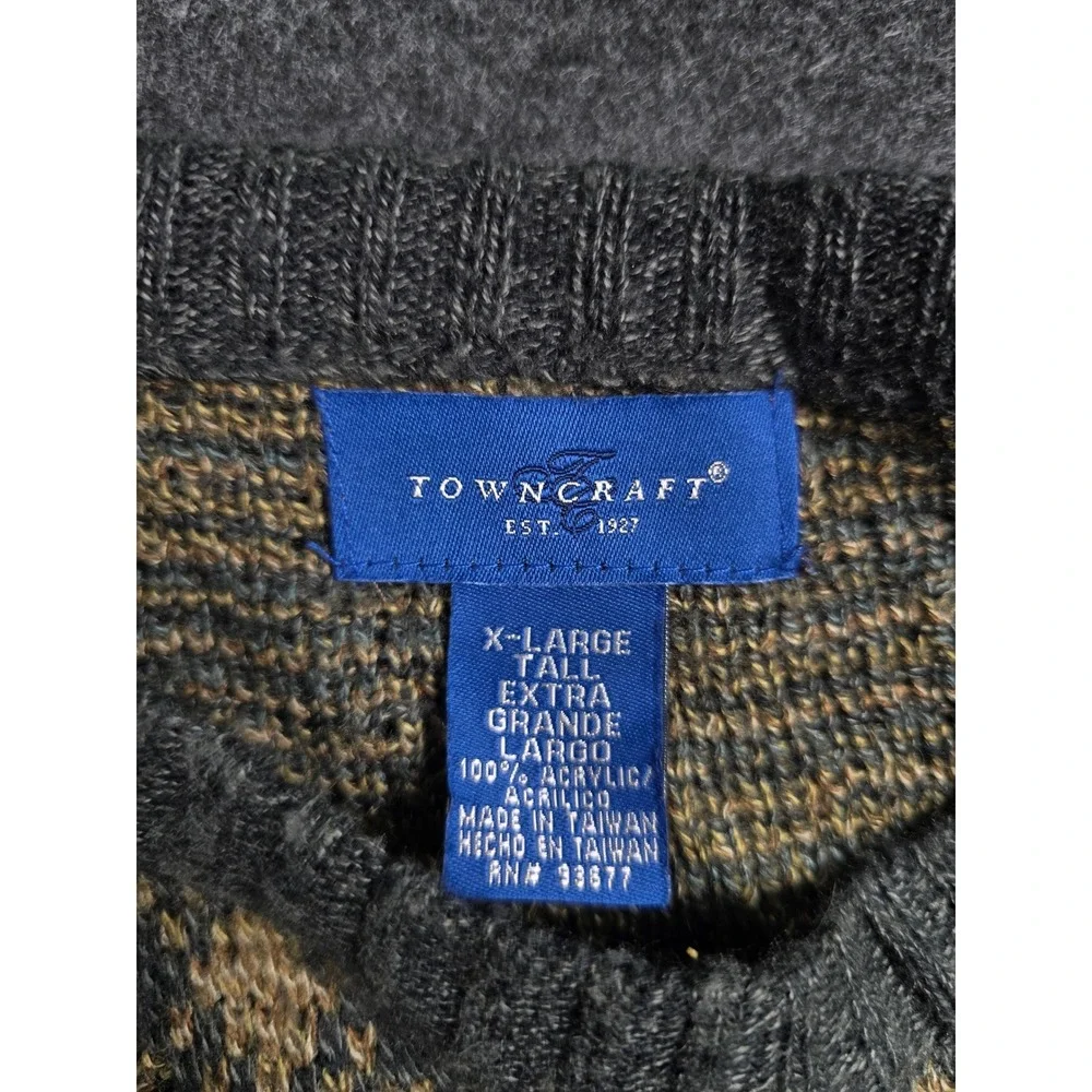 Towncraft Mens Diamond Pattern Knit Chunky Grandpa Sweater Pullover Size XLT